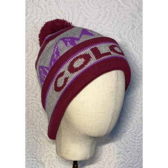 Colorado Beanie Pom Pom Maroon purple Acrylic One Size Fits Most - Picture 9 of 15